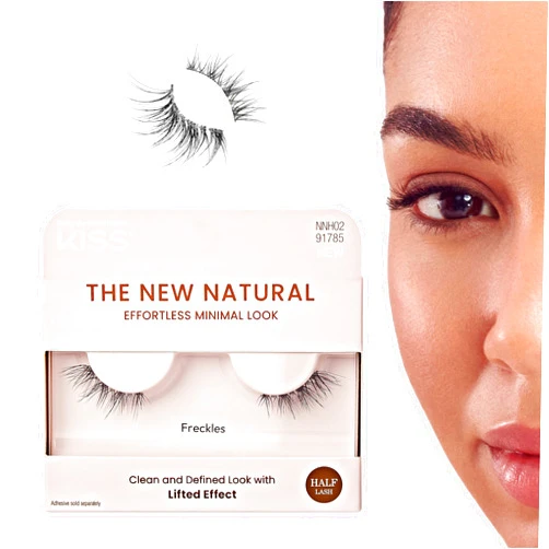 KISS The New Natural, False Eyelashes, 'Freckles', 12 mm, Includes 1 pair of lash, Contact Lens Friendly, Easy to Apply, Reusable Strip Lashes