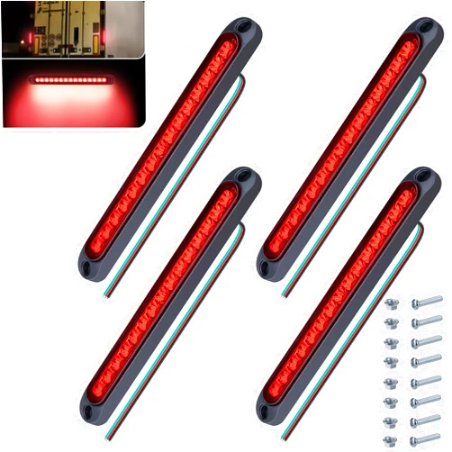 ecocstm 4 PCS Led Trailer Tail Light Bar, 10 Inch 15 Red Led Brake Lights Strip Assembly, IP67 Waterproof Trailer Light Kit for Golf Cart, for Marine Boats Golf Cart Offroad Truck RV UTV ATV