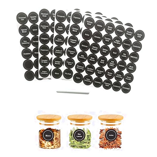 Seropy 180 Spice Jar Labels - Chalkboard Stickers, Preprinted and Blank - Round and Erasable for Spice Containers