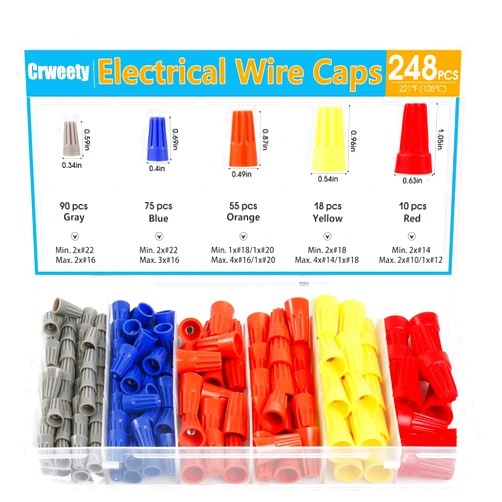 Crweety 248 Pcs Wire Connectors Electrical Connectors Wire Caps Electrical Wire Connectors Twist Nuts Assortment for Quick Connection