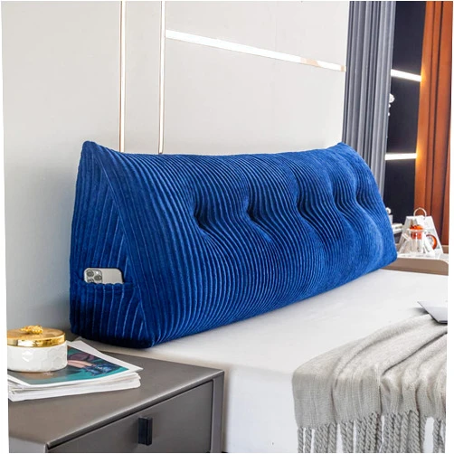Activance Large Triangular Headboard Wedge Bed Rest Reading Pillow Backrest Positioning Support Bolster Cushion with Removable Cover (Blue, Queen: 59x8x20 Inches)