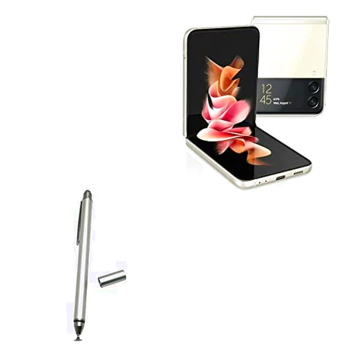 BoxWave Stylus Pen Compatible with Samsung Galaxy Z Flip 3 - DualTip Capacitive Stylus, Fiber Tip Disc Tip Capacitive Stylus Pen for Samsung Galaxy Z Flip 3 - Metallic Silver