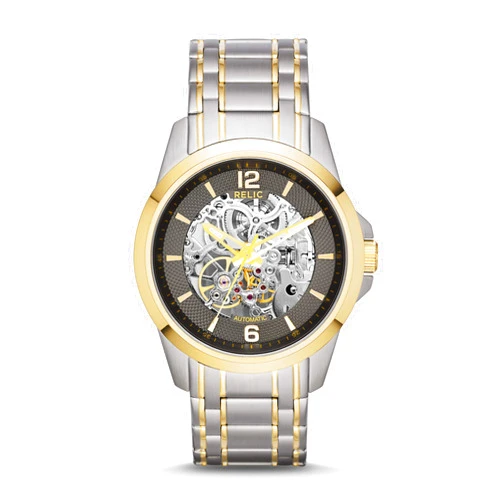Relic by Fossil Men's Damon Silver and Gold Two-Tone Stainless Steel Bracelet Automatic Watch (Model: ZR12109)