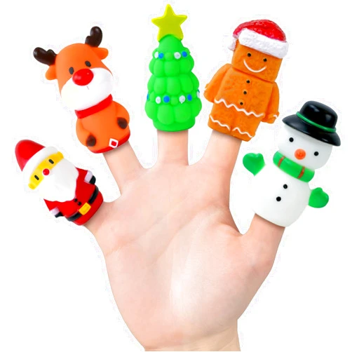 CALEST 5 Pcs Christmas Finger Puppets for Kids, Christmas Toys Finger Puppets with Moose, Santa Claus, Snowman, Christmas Tree, Gingerbread Man, Christmas Fidgets Santa Toy, Finger Puppets for Toddlers 3-5