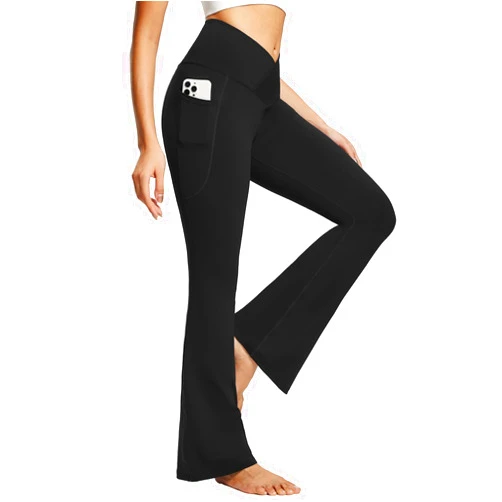 BALEAF Women's Flare Leggings, Trendy Crossover Yoga Pants, High Waist Casual Workout Bell Bottom Leggings with Pockets