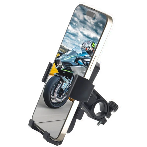 SAICOOS Motorcycle and Bike Phone Mount - Bicycle Cell Phone Holder - Handlebar Phone Mount - One Click Automatic Lock, 720 Degree Rotation, High-Strength ABS Material (Holder)