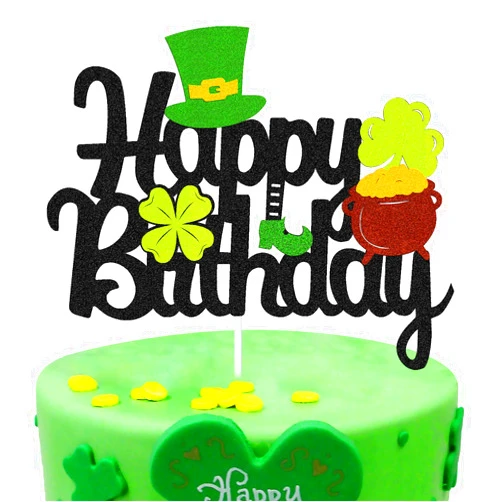 Vikiwiin St Patricks Day Birthday Cake Topper Lucky Day Four Leaf Clover Shamrock Irish Themed Cupcake Smash Decorations
