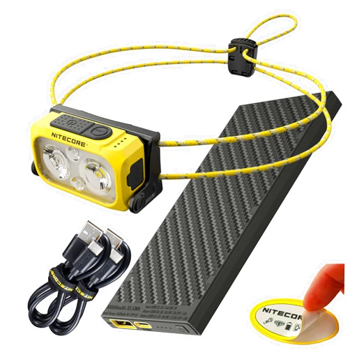 Nitecore NU21 Ultralight Running Headlamp and NB10000 10000mAh Power Bank Bundle, 360 Lumen USB-C Rechargeable, Yellow