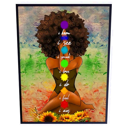 YELLOWBIRD ART & DESIGN Black Art for African American Women - Boho Positive Affirmations Zen Meditation Decor - Inspirational Afro Yoga Wall Art - New Age Hippie Chakra Room Decor - Personal Growth Uplifting Spiritual Gifts