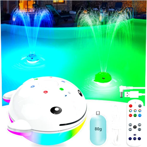ChlorStar Floating Pool Fountain with Remote, Whale Pool Fountain with Lights, Rechargeable Pool Water Fountain, Above Ground Pool Fountain Waterfall, Swimming Pool Fountains for Inground Pool-1PC