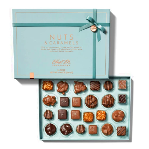 Ethel M Chocolates 24-Piece The Nuts & Caramels Collection, Premium Milk and Dark Chocolate Assortment Gift Box