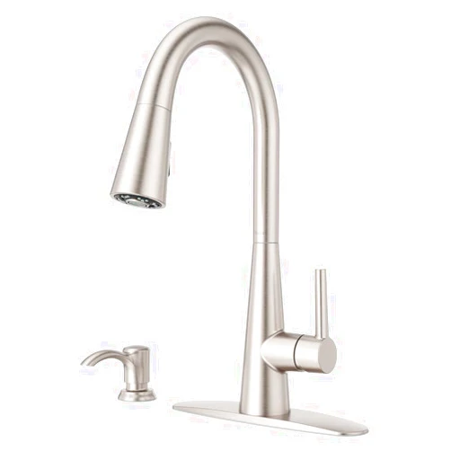 Pfister Barulli Kitchen Faucet with Pull Down Sprayer and Soap Dispenser, Single Handle, High Arc, Spot Defense Stainless Steel Finish, F5297BARGS