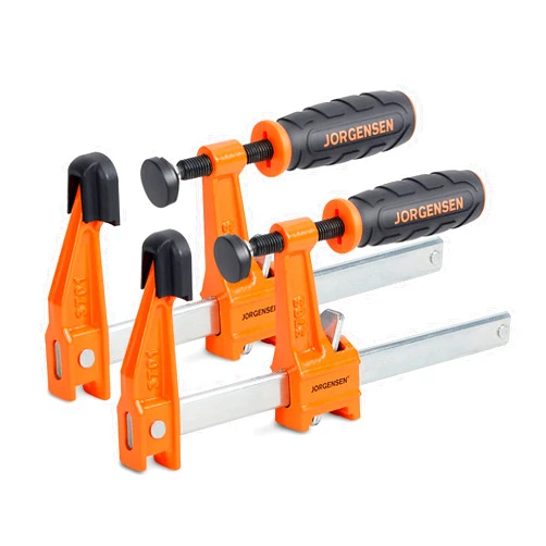 Jorgensen 6” Bar Clamp Set, 2-Pack Steel F Clamp Light Duty, 300 lbs Load Limited, for Woodworking, Metalworking, DIY