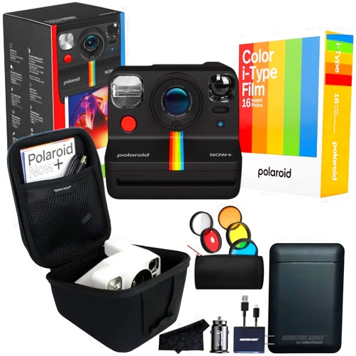 Certified Brands Polaroid Originals Now+ Plus 2nd Generation Bluetooth I-Type Instant Camera with Bonus Lens Filter Kit, 16 Color Film Photos and Signature Series Charger Bundle
