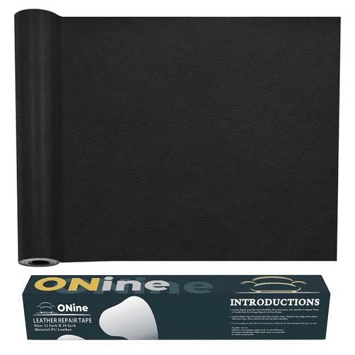 ONine Leather Repair Patch，Leather Repair Tape, 12 x 48 inches Leather Repair Patch for Furniture,Vinyl Repair Kit，Leather Couch Patch，for Sofas, Furniture, Car Seats, Office Chairs(Black)
