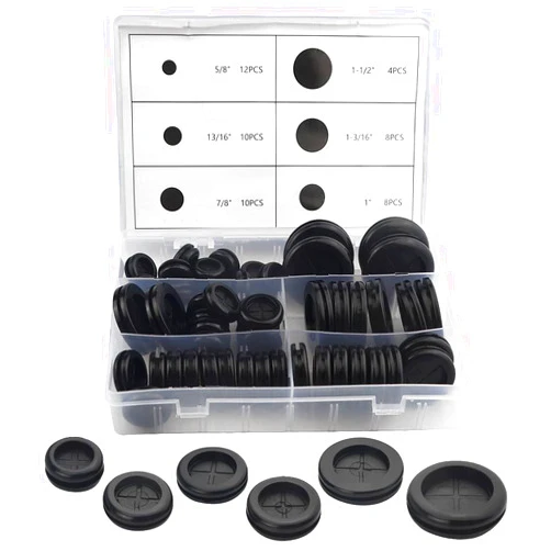 XINGYHENG 52Pcs 6 Sizes Closed Rubber Grommet Kit Double Sided Electrical Wire Gasket Solid Round Rubber Hole Plugs Assortment Set for Wire Plug Plumbing Automotive
