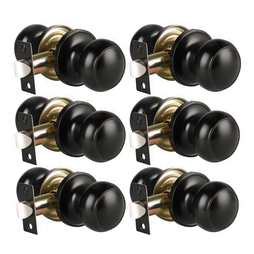 KNOBWELL 6 Pack Matte Black Passage Door Knob for Hall and Closet Door Knobs, Black Interior Door Knobs, Indoor Door Knobs Hallway and Closet Door Handle Lockset, Round Passage Black Knobs