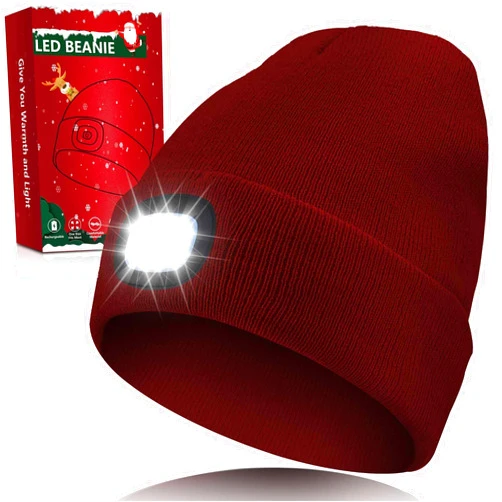 Biuonk Unisex LED Beanie Hat with Light, USB Rechargeable Headlamp Beanie, Birthday Gifts for Women Men Him Boyfriend