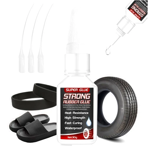 Mosconly Rubber Glue, 30g Super Glue for Rubber, Tires, Seals, Gaskets, Shoe Soles, Hose, Tire Adhesive Heavy Duty, Waterproof, with Anti-Clog Cap, Heat-Resistant (with 3 Droppers)
