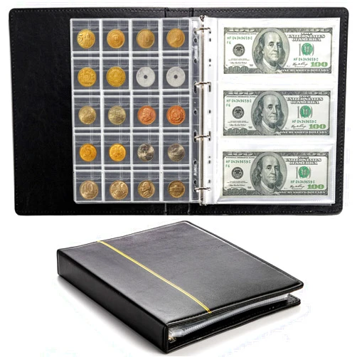 Jucoan 310 Pockets Coin Currency Collection Book Holder for Collectors, 250 Pockets Coin Collection Album and 60 Sleeves Paper Money Banknote Binder, Coin Currency Collection Supplies, Black