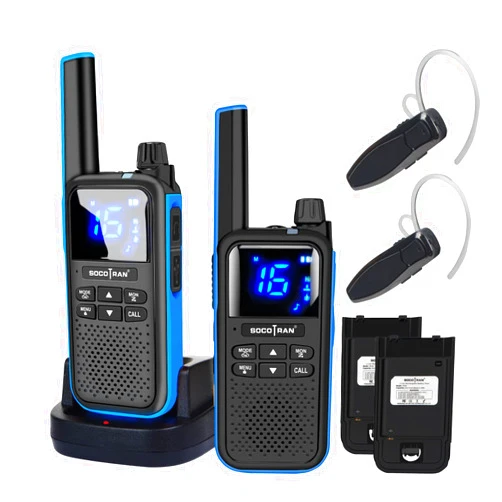 SOCOTRAN Rechargeable Walkie Talkies for Adults,Two Way Radios with Bluetooth Earpieces and Mic,Rechargeable Batteries,NOAA SOS Vibration Micro-USB Charger,Long Range Walkie Talkies