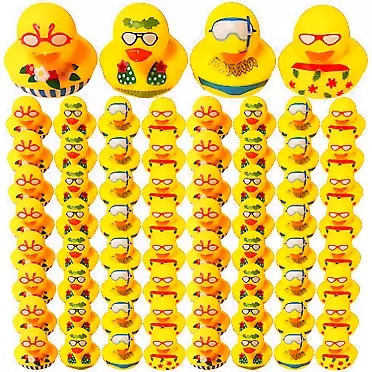 Honoson Summer Rubber Ducks Hawaiian Rubber Duckies 2 Inch Beach Rubber Ducky Bathtub Toys for Birthday Beach Theme Party Favor Decoration Shower Swimming Pool Games Gift Supplies, 4 Styles (24 Pcs)