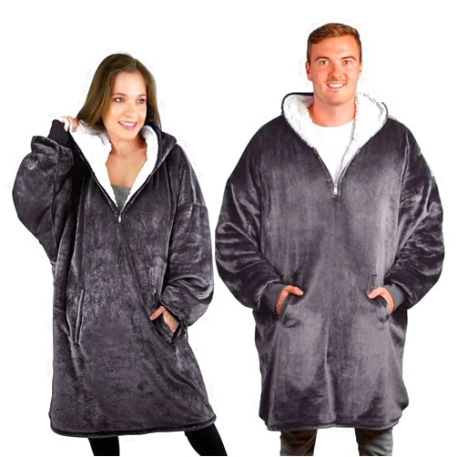 Trekki Oversized Hoodie Blanket Sweatshirt, Wearable Blanket Hoodie Men Women with Zip, Comfy Fleece Hooded Blanket Adult