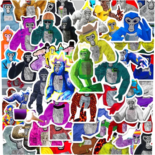 Kingmagnate 50pcs Gorilla Tag Stickers Pack, Funny Game Aesthetic Vinyl Waterproof Sticker Decal for Water Bottle,Laptop,Phone,Skateboard,Scrapbooking Gifts for Kids Teens Adults(Gorilla Tag)