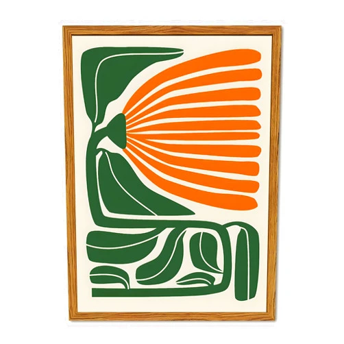GDUSART Framed Boho Floral Wall Art, Mid Century Modern Flower Canvas Wall Decor Pictures, Green and Orange Abstract Botanical Paintings Poster Prints Eclectic Home Decor for Living Room Bedroom 12x16 inch