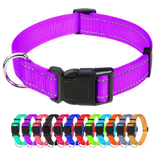 TagME Reflective Nylon Dog Collars, Adjustable Classic Dog Collar with Quick Release Buckle for Medium Dogs, Purple, 1.0