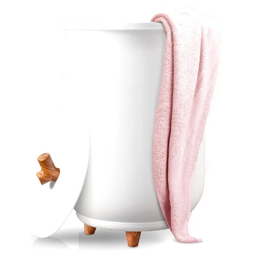 VITA ELEGANTE Hot Towel Warmer Bucket - Quick Heating & Auto Shut-Off - Large Capacity Towel Warmer Fits Two 40”x70” Oversized Towels - Elegant Towel Heater with Adjustable Timer - Home Spa Experience - White Round