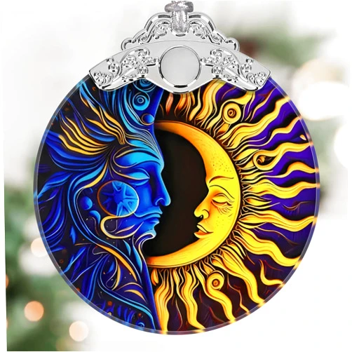 Touber Sun Moon Christmas Ornament, Stained Glass Hanging Ornament, Christmas Tree Ornaments, Christmas Decoration, Holiday Ornament, Sun Moon Home Decor, Gift Exchange, Gift Idea - Sun and Moon Last Forever