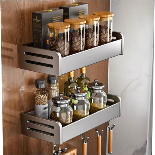 Holocky Spice Rack Wall Mount Spice Racks 16Inch Hanging Spice Rack Organizer for Kitchen Wall Cabinet 2 Tiers Spice Seasoning Organizer Grey Bathroom Shelves