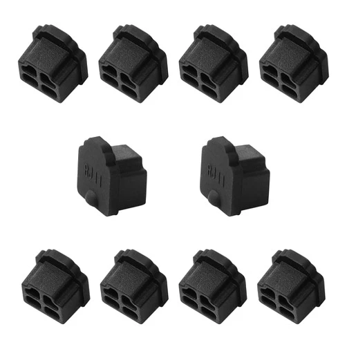 uxcell 10 Pcs RJ11 Anti Dust Plug Cap, Rubber Port Cover Stopper Anti Dust Plug Protector for RJ11 Plug Connectors Telephones, Black