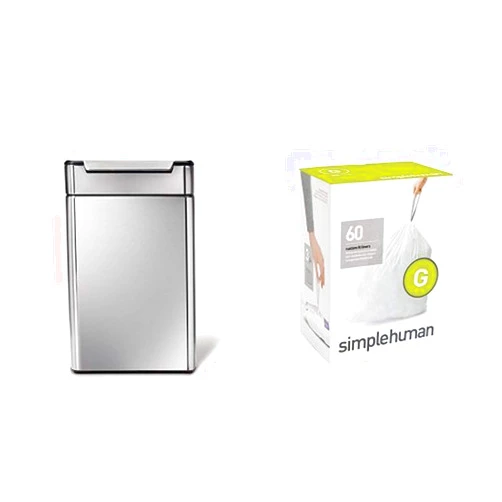 simplehuman 48 litre dual compartment touch-bar can fingerprint-proof brushed stainless steel + code G 60 pack liners