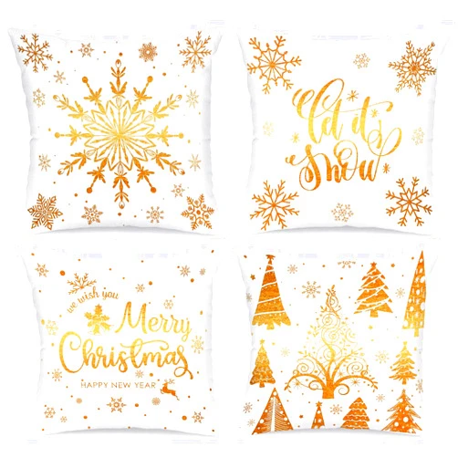 Lanpn White and Gold Bronzing Christmas Throw Pillow Covers 18x18 Set of 4, 18 inch Decorative Xmas Cushion Covers Pillow Cases for 18 x 18 Home Bedroom Room Holiday Couch Decor Decorations