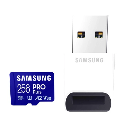 SAMSUNG PRO Plus microSD Memory Card + Reader, 256GB MicroSDXC, Up to 180 MB/s, Full HD & 4K UHD, UHS-I, C10, U3, V30, A2 for Android Phones, Tablets, GoPRO, DJI Drone, MB-MD256SB/AM, 2023