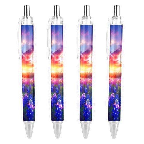PoasnI Spring Sunrise Bluebonnets Texas Hill Country Ballpoint Pens Black Ink Ball Point Pen Retractable Journaling Pen Work Pen Office Pens for Men Women 4 PCS