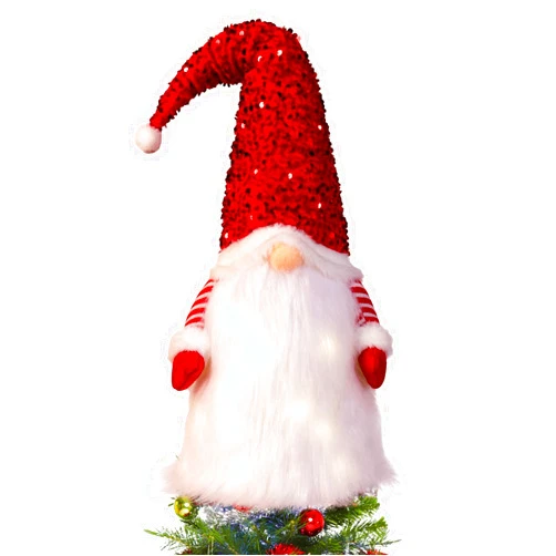 Smaroll Lighted Gnome Christmas Tree Topper Christmas Decorations Unique Elf Tree Toppers Table Shelf Party Home Office Decor Xmas Gnome with Red Sequin Hat,Sitting On The Tree Gnome