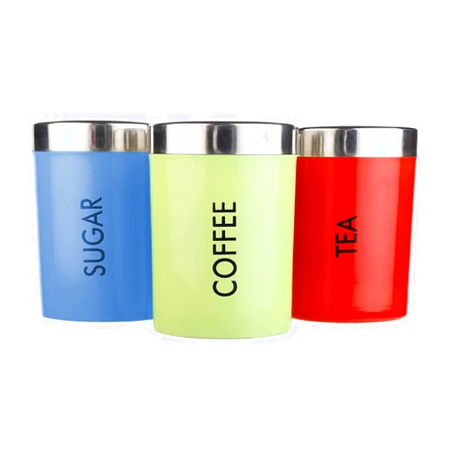 NATULIX Stainless Steel Sober Design Tea Coffee Sugar Containers Set of 3 | Multicolour | 800ml each (Tea Coffee Sugar)