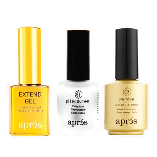 APRÉS Aprés Gel-X Professional Nail Kit - Gold Bottle pH Bonder, Acid-Free Gel Primer, and Extend Gel Soak Off Soft Gel Formula (15 ml each)