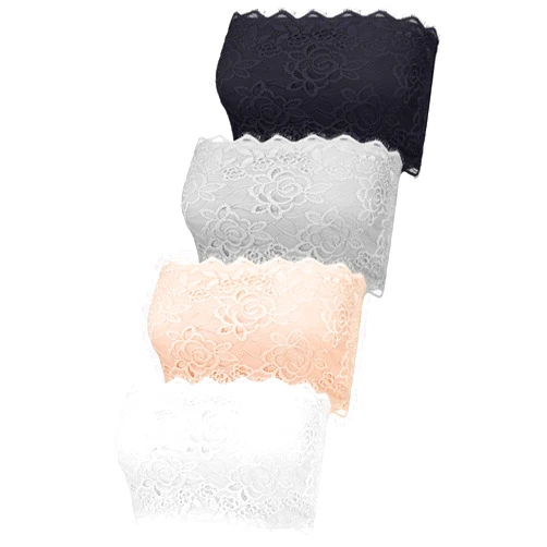 Boao 4 Pieces Women's Lace Bandeau Bra Strapless Bra Bralette Seamless Bandeau Crop Tube Top Bra