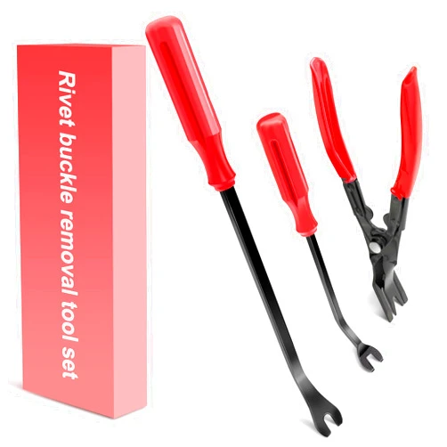 EldHus Clip Pliers Trim Upholstery Tools - 3 Pack Car Removal Tool Set to Remove Rivets Fasteners Push Pins, Clips Puller Kit for Door Dash Dashboard Panel Body Repair Tools, Red
