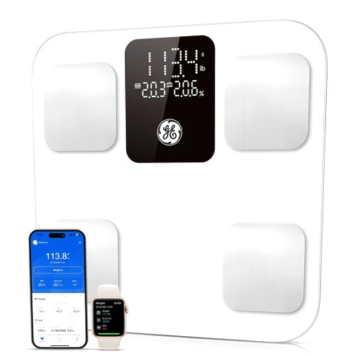 GE Smart Scale for Body Weight: Body Fat, BMI, Digital Bathroom Scale - 14 Body Composition Analyzer Health Monitor, Highly Accurate Bluetooth Weighing Scale with App 400 lb, 11 Inch