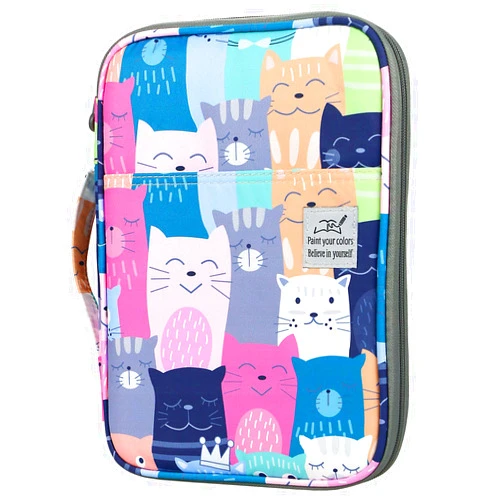 YOUSHARES 96 Slots Colored Pencil Case, Large Capacity Pencil Holder Pen Organizer Bag with Zipper for Prismacolor Watercolor Coloring Pencils, Gel Pens for Artist (Learning Cat)