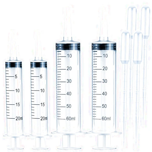 THINKPRICE 4 Pack Large Syringes for Liquid, 20ml & 60ml Plastic Syringe for Measuring, Lip Gloss TKP Lipgloss Base Flavoring Oil Food Oral Medicine Injection Feeding- with Tip Cap and Pipettes