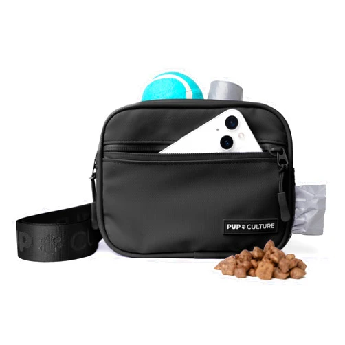 Pup Culture Cross Body Dog Training Treat Pouch | Removable Treat Pouch for Anytime Puppy Training | Built in Poop Bag Dispenser & Used Dog Poop Bag Holder | Stylish Dog Treat Pouch - Black