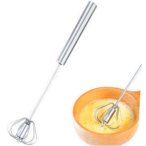 Fnoko Stainless Steel Semi-automatic Egg Whisk - 10in Hand Push Rotary Whisk Blender (1 Pack 10IN)