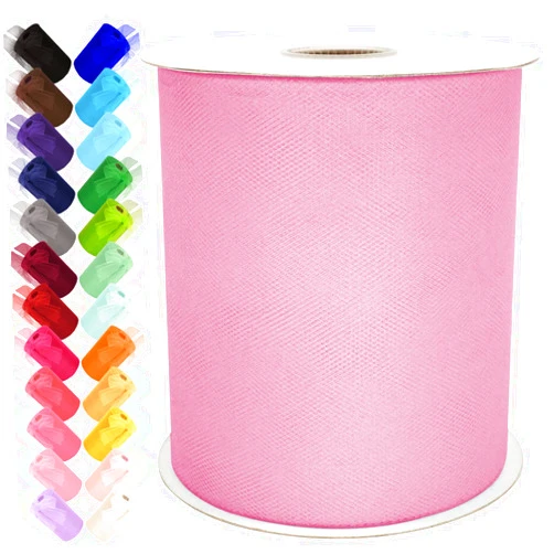 Ableme Deco Tulle Fabric Rolls 6 Inch by 200 Yards (600 FT) Ribbon Netting Spool for Tutu Skirt Wedding Baby Shower Birthday Party Decoration Gift Wrapping DIY Crafts (Pink)