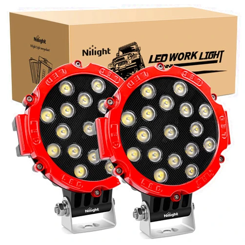 Nilight Led Pods 2PCS 7 Inch 51w 5100LM Led Light Bar Red Round Flood Light Off Road Fog Driving Roof Bar Bumper Lights for Trucks Pickup SUV ATV UTV Boat Jeep Hunters, 2 Years Warranty